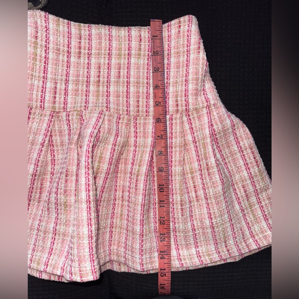 SHEIN Pink and White Plaid Print Tweed Crop Jacket Blazer Skirt . - Picture 10 of 13